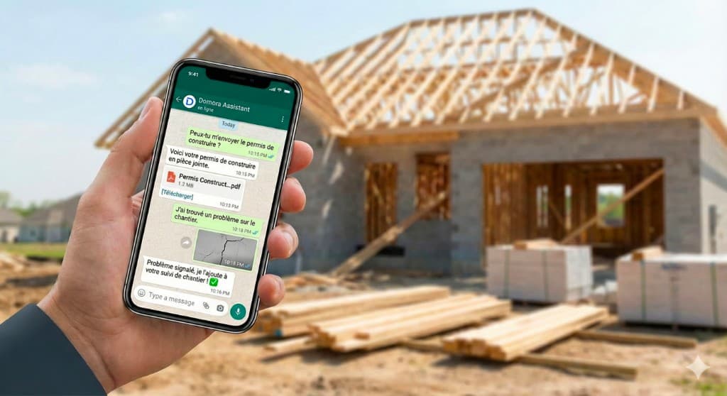 Assistant Domora sur WhatsApp depuis le chantier